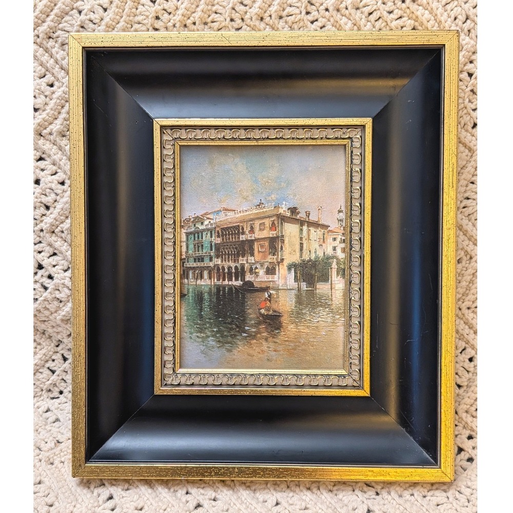 Venice Italy Canal Scene Framed Art‎ Print Gondola Gold Black Ornate Frame 14x12